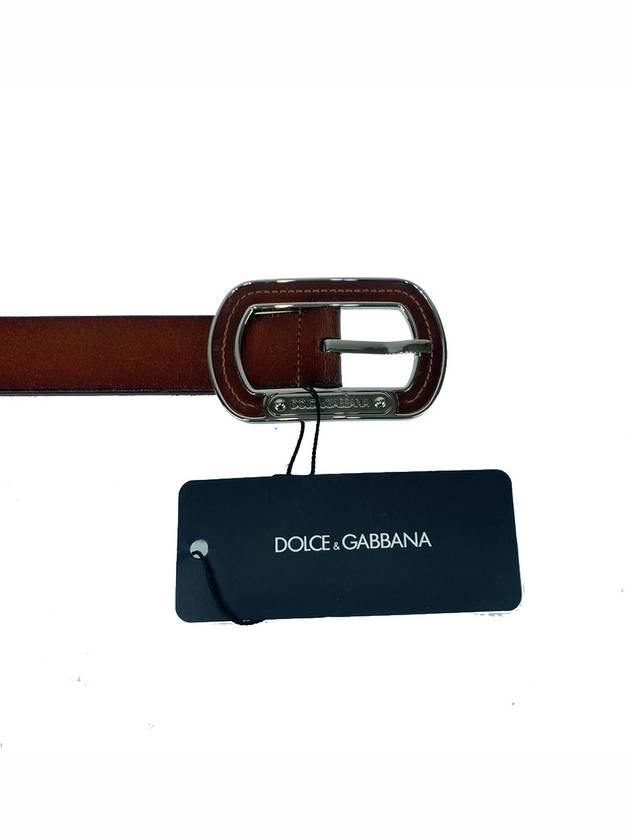 Logo Silver Buckle Leather Belt Brown - DOLCE&GABBANA - BALAAN 4