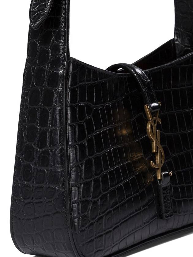 Bronze Monogram Le 5 A 7 Hobo Bag in Crocodile Embossed Shiny Leather Black - SAINT LAURENT - BALAAN 5