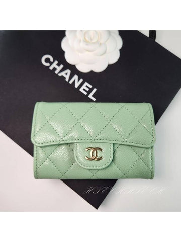 Classic card wallet caviar mint gold logo Knock AP0214 domestic department store AS - CHANEL - BALAAN 1