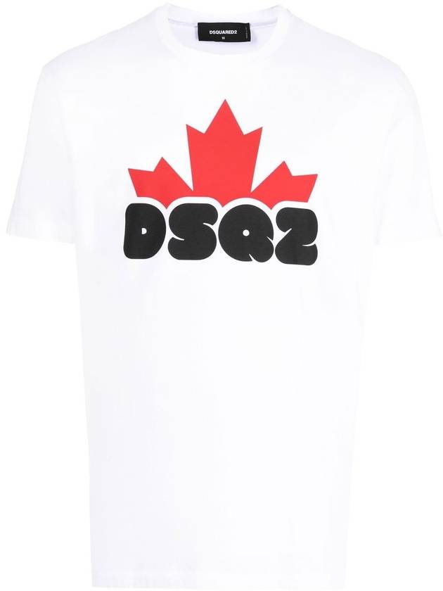 Logo Print Short Sleeve T Shirt White - DSQUARED2 - BALAAN 1