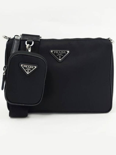 Triangle Logo Re-Nylon Saffiano Leather Shoulder Bag Black - PRADA - BALAAN 2