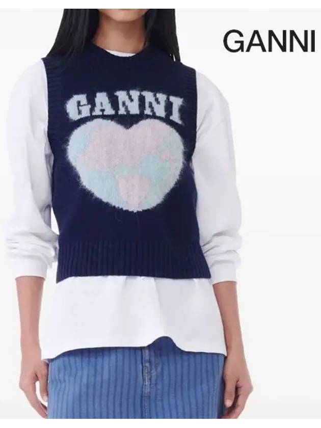 Logo Heart Gilet Vest Navy - GANNI - BALAAN 7