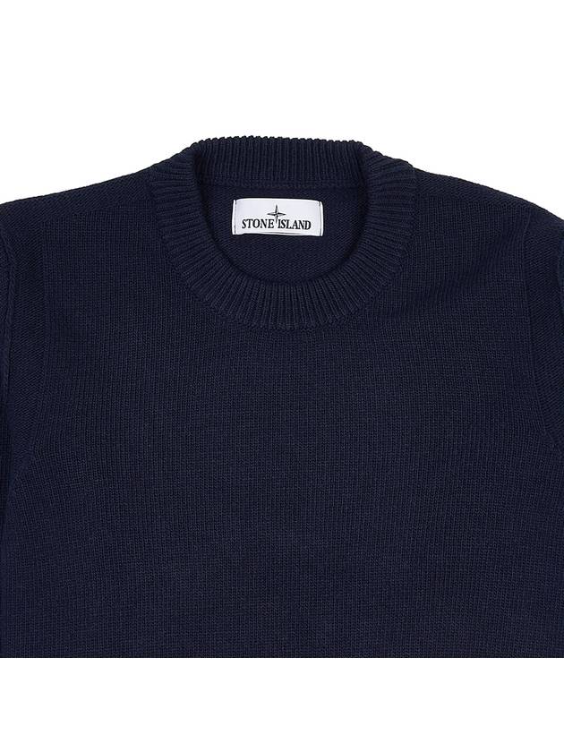 Logo Patch Crew Neck Wool Knit Top Navy - STONE ISLAND - BALAAN 4