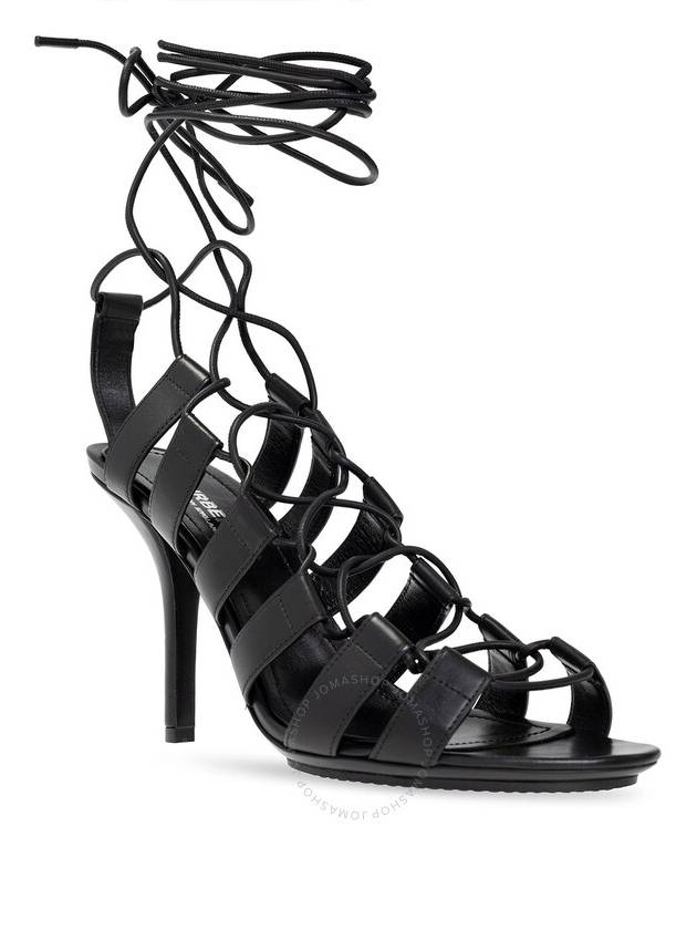 Cut-out leather lace sandal heel black - BURBERRY - BALAAN 3