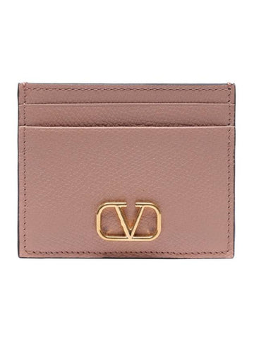 Women's V Logo Signature Card Wallet Pink - VALENTINO - BALAAN 1