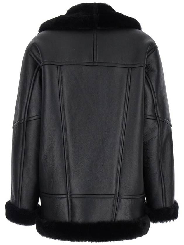 Black Jacket With Shearling Trim And Zip In Leather Woman - BLANCHA - BALAAN 2