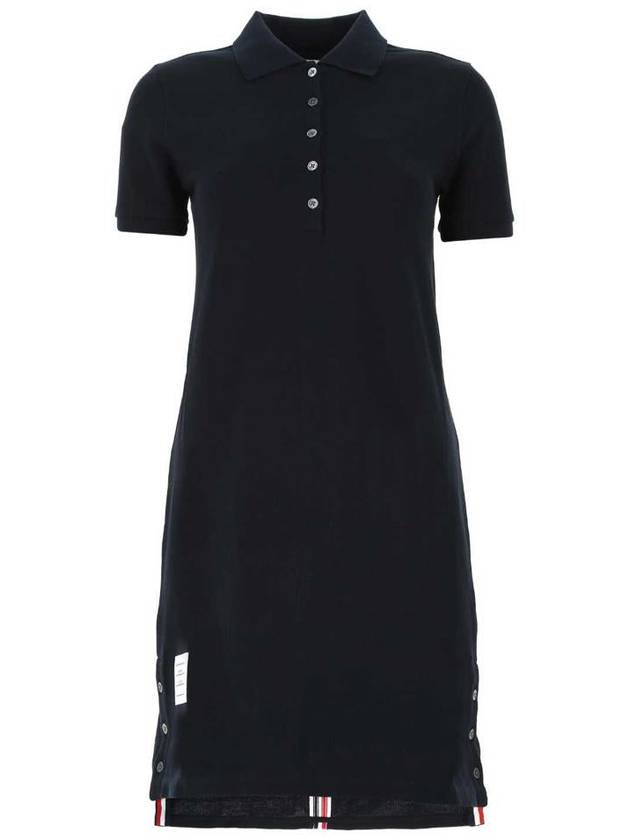 Classic Cotton Pique Center Back Stripe A-Line Short Sleeve Polo Short Dress Navy - THOM BROWNE - BALAAN 2