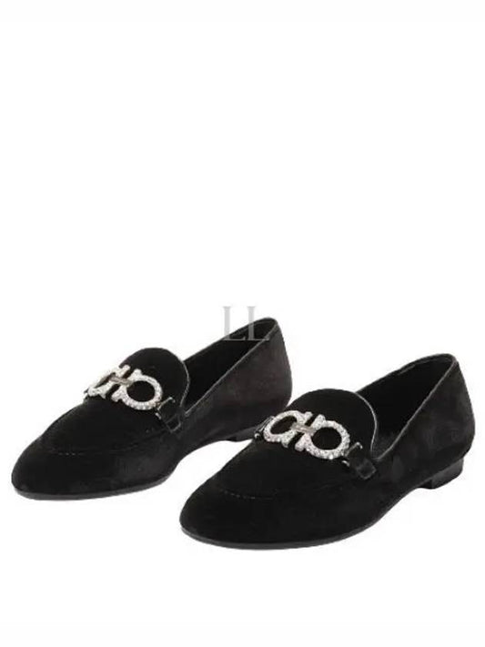 Velvet Crystal Gancini Loafers Black - SALVATORE FERRAGAMO - BALAAN 2