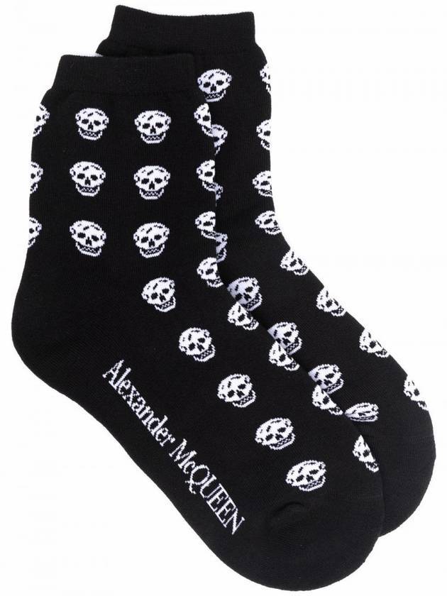 Women White Skull Pattern Socks Black - ALEXANDER MCQUEEN - BALAAN 1