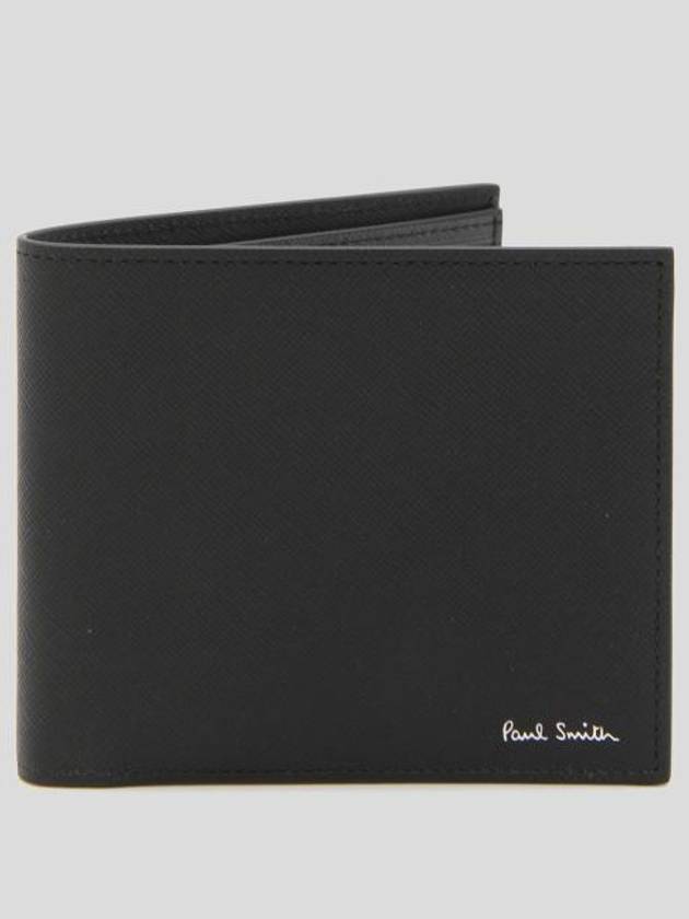 Men's Car Print Striped Leather Half Wallet Black - PAUL SMITH - BALAAN 1