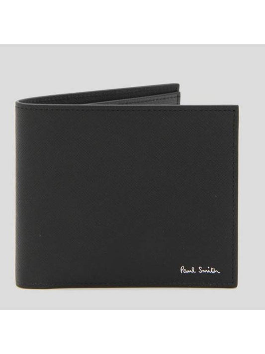 Men's Car Print Striped Leather Half Wallet Black - PAUL SMITH - BALAAN 1