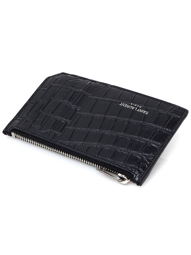 Crocodile Fragment Zipper Card Wallet Black - SAINT LAURENT - BALAAN 5