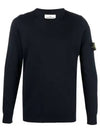 Logo Patch Round Neck Knit Top Navy - STONE ISLAND - BALAAN 2