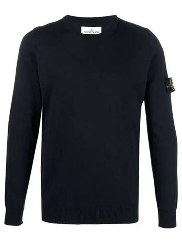 Logo Patch Round Neck Knit Top Navy - STONE ISLAND - BALAAN 2