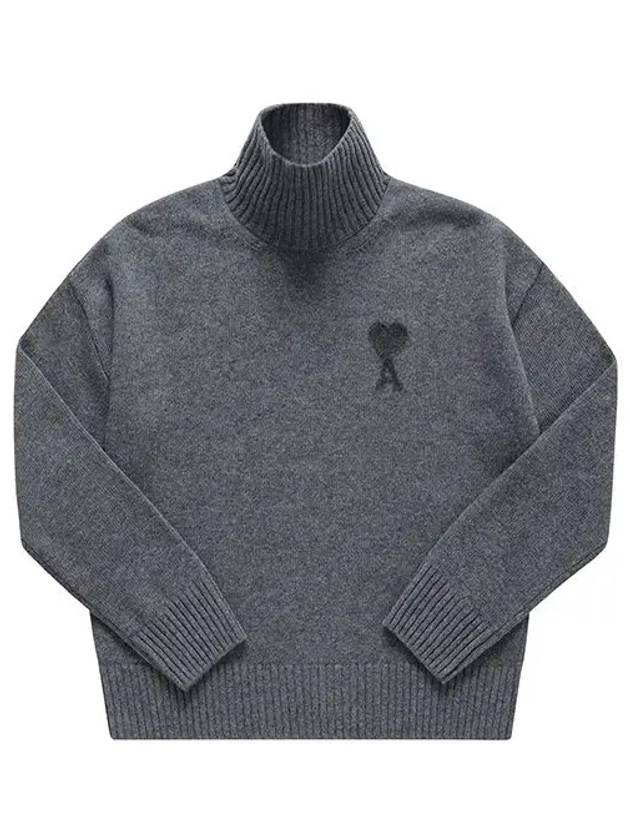 Logo Embroid Knit Turtleneck Grey - AMI - BALAAN 2