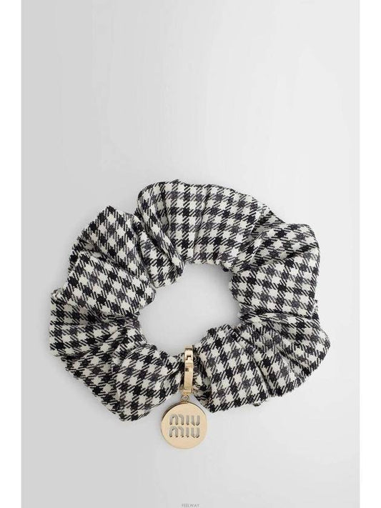 Gingham Check Wool Scrunchie Black White - MIU MIU - BALAAN 2