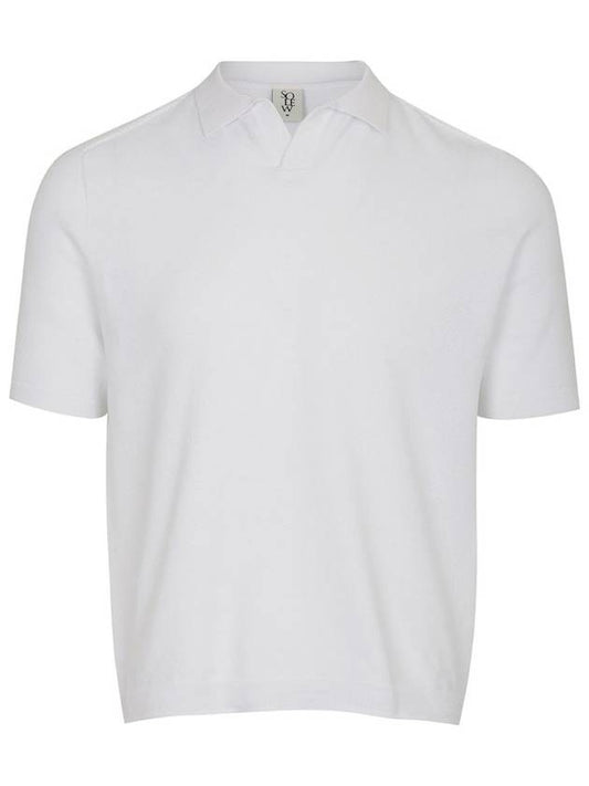 Men's Open Collar Short Sleeve Knit Top Off White - SOLEW - BALAAN 1