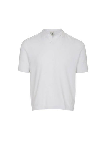 Men's Open Collar Short Sleeve Knit Top Off White - SOLEW - BALAAN 1