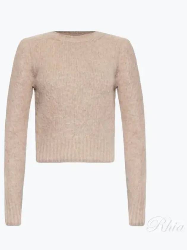 Crew Neck Brushed Wool Alpaca Knit Top Beige - AMI - BALAAN 2