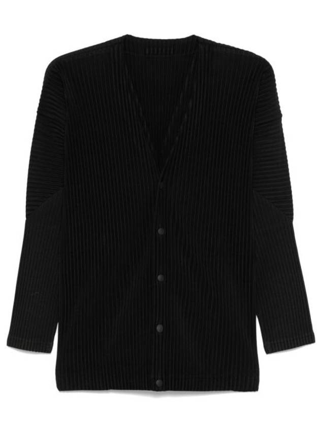 V-Neck Pleat Cardigan Black - ISSEY MIYAKE - BALAAN 1