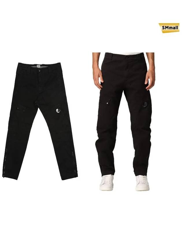 Lens Wappen Zipper Cargo Straight Pants Black - CP COMPANY - BALAAN.