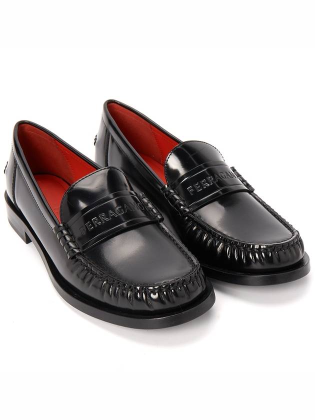 Salvatore Logo Calfskin Loafers Black - SALVATORE FERRAGAMO - BALAAN.