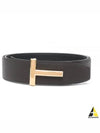 Gold Soft Grain Leather T Icon Belt Brown Black - TOM FORD - BALAAN 2