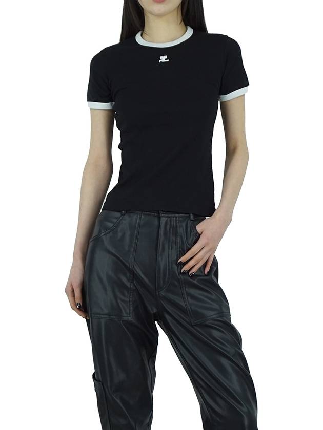 Bumpy Contrast Re-Edition Short Sleeve T-Shirt Black - COURREGES - BALAAN 3