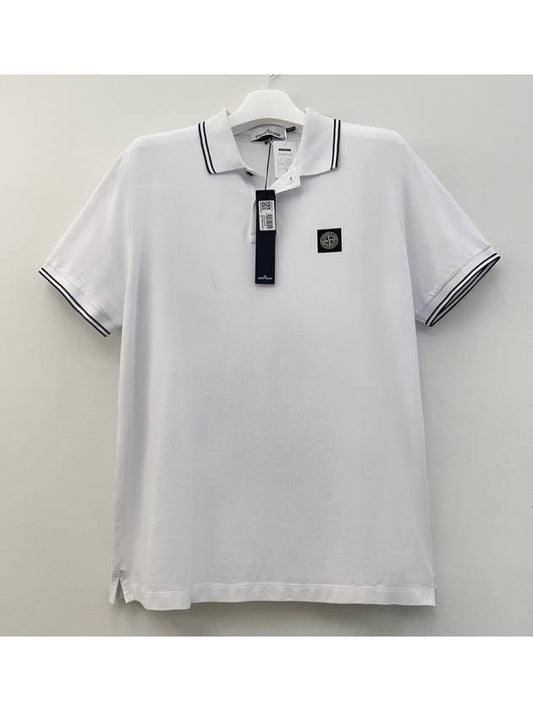 Stretch Cotton Pique Short Sleeve Polo Shirt White - STONE ISLAND - BALAAN 2