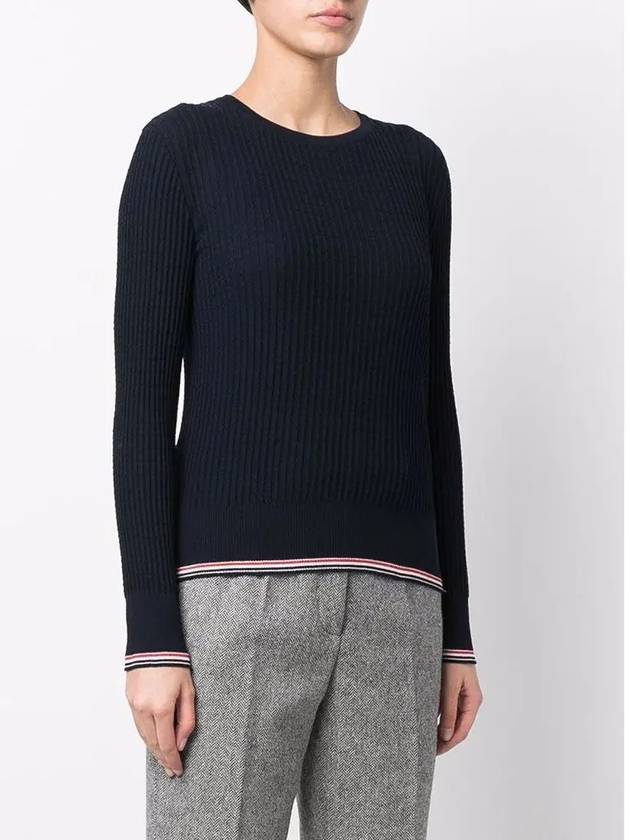 Women's Lightweight Baby Cable Wool Knit Top Navy - THOM BROWNE - BALAAN 5