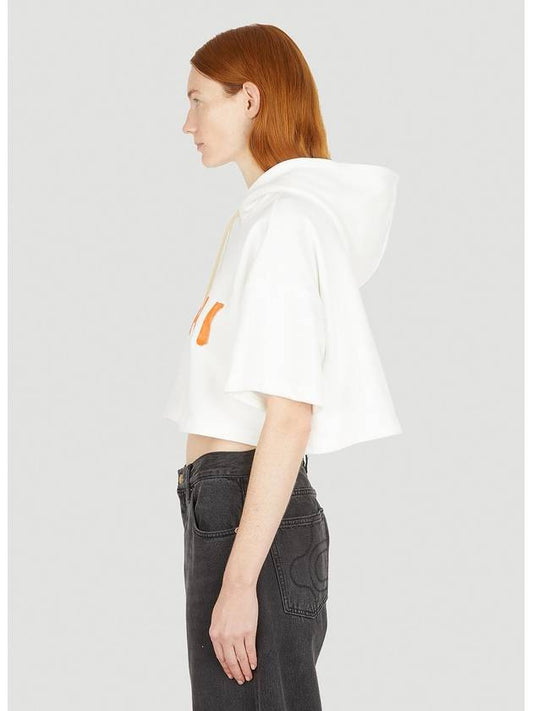 Logo Print Crop Hooded Top White - MARNI - BALAAN 1