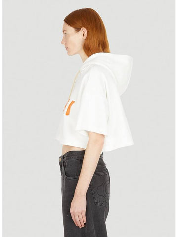 Logo Print Crop Hooded Top White - MARNI - BALAAN 1