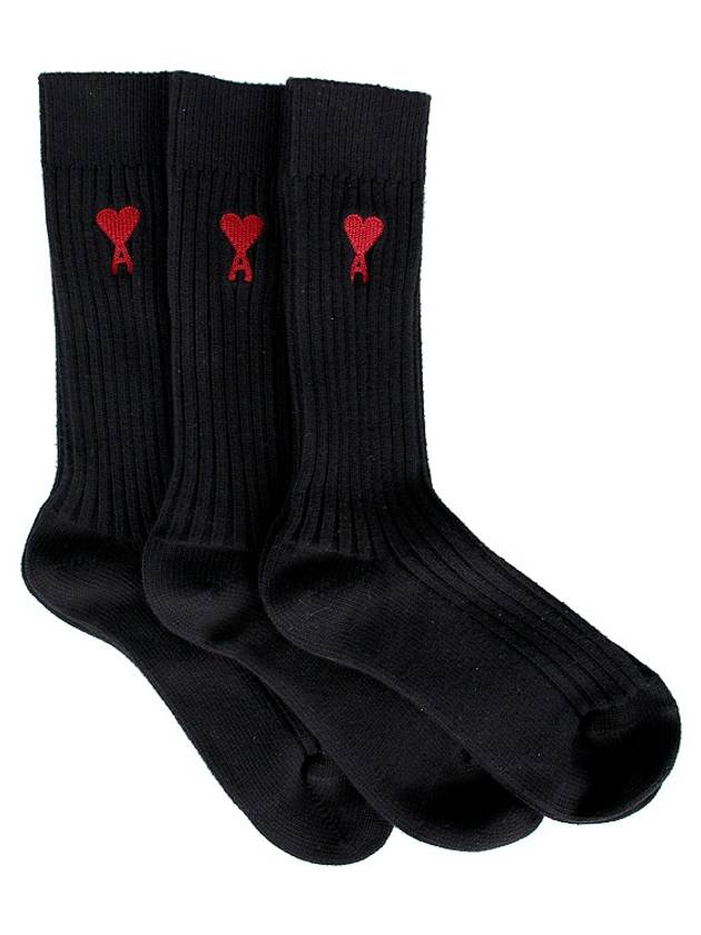 Heart Logo Socks 3 Packs Set Black - AMI - BALAAN 2