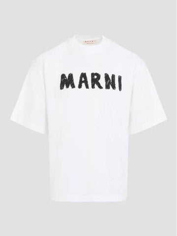 Short Sleeve Logo Print T-Shirt White - MARNI - BALAAN 1