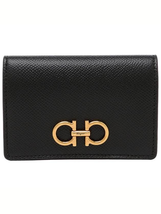 Gancini Leather Card Wallet Black - SALVATORE FERRAGAMO - BALAAN 2