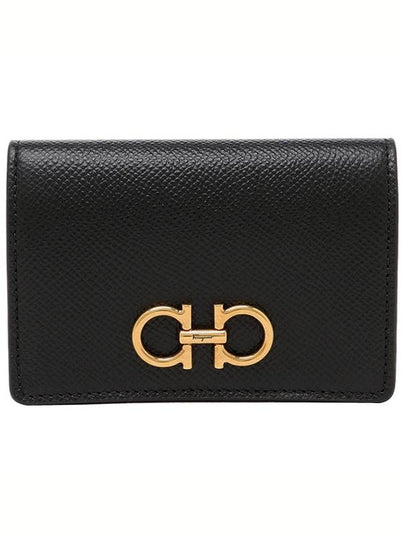 Gancini Leather Card Wallet Black - SALVATORE FERRAGAMO - BALAAN 2