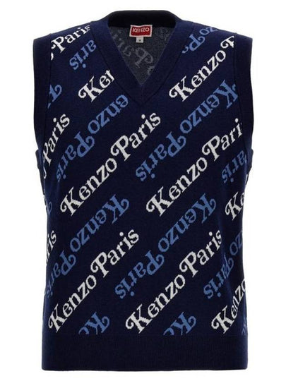 Paris Monogram Print All-Over Cotton Vest Navy - KENZO - BALAAN 2