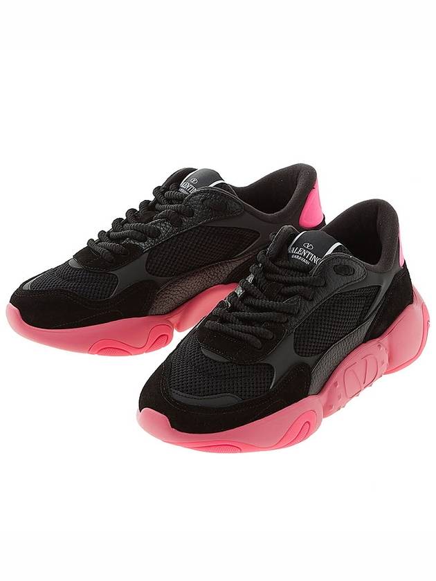 Bubble Back Mesh Suede Low Top Sneakers Black Pink - VALENTINO - BALAAN 2