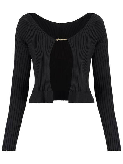 La Maille Pralu Longue Micro Charm Logo Cardigan Black - JACQUEMUS - BALAAN 2