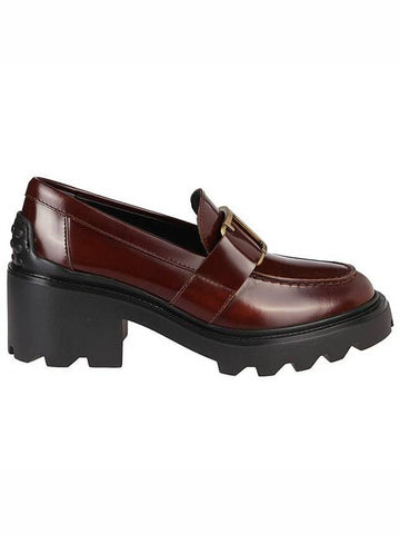 T Logo Leather Loafer Heels Brown - TOD'S - BALAAN 1