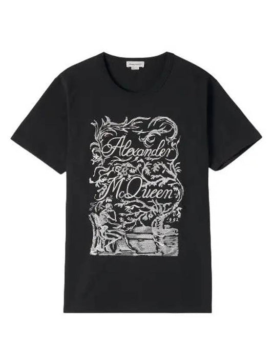 Logo Embroidered Short Sleeve T Shirt Black Tee - ALEXANDER MCQUEEN - BALAAN 1