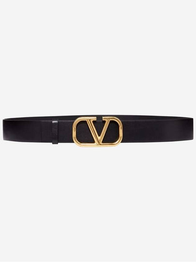 V Logo Signature Buckle Leather Belt Black - VALENTINO - BALAAN 2