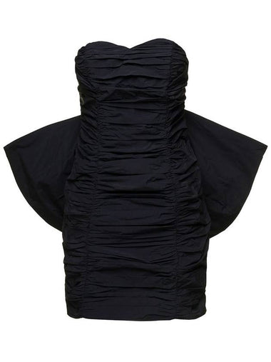 Mini Black Pleated Dress With Oversized Box On The Back In Taft Woman Rotate - ROTATE - BALAAN 1