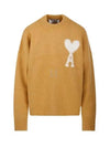 Intarsia Logo Crew Neck Knit Top Mustard - AMI - BALAAN 2