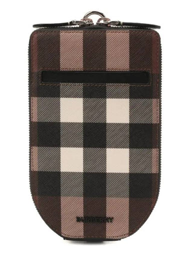 Check Leather Phone Case Cross Bag Dark Burch Brown - BURBERRY - BALAAN 1