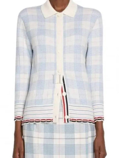 Hairline Check Scalloped Polo Cardigan Light Blue - THOM BROWNE - BALAAN 2