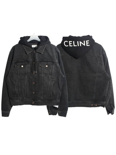 Logo Hooded Trucker Denim Jacket Black - CELINE - BALAAN 2