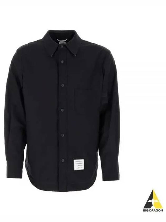 4 Bar Stripe Plain Weaving Wool Long Sleeve Shirt Navy - THOM BROWNE - BALAAN 2