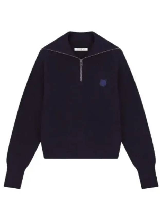 Bold Fox Head Patch Half Zip Knit Top Ink Blue - MAISON KITSUNE - BALAAN 2