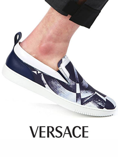 Graffiti Leather Slip-On Blue - VERSACE - BALAAN 2